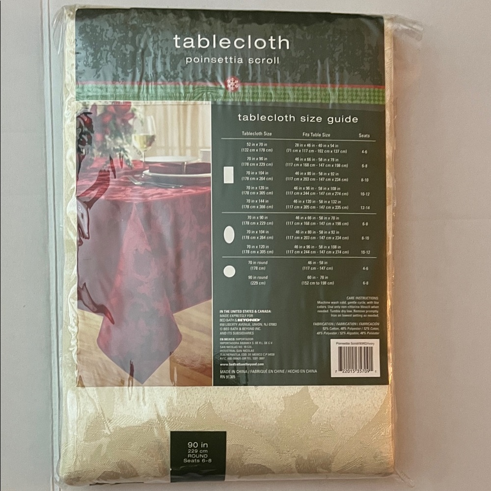 Poinsettia Scroll Ivory 90” round Tablecloth